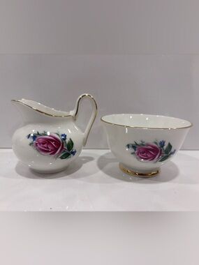 Vintage Sutherland Creamer and Sugar set Bone China floral made in England